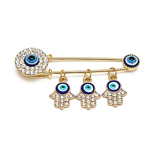 Muslim AllahTurkish Evil Eye Hamsa Hand of Fatima Brooch Pins Jewelry Gift - style: FB-Gold Evil Eye Brooch