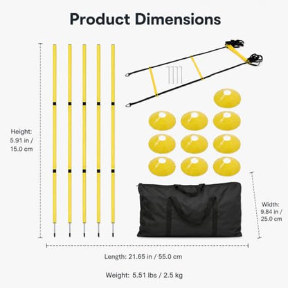 Agility Ladder Speed Training Kit, Soccer Training Equipment Set, PP Rung Agility Ladder Synthetic Disc Cones with Storage Bag - style: Yellow Agility Ladder Training