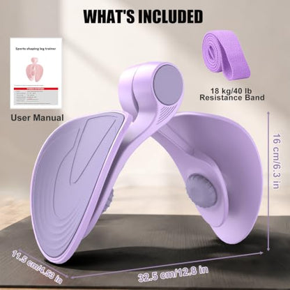 Pelvic Floor Exercise Device with 35 lb Resistance, Kegel and Inner Thigh Muscle Trainer, Home Workout Equipment for Postpartum Recovery, Women & Men, with Band - color: Purple