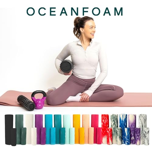Oceanfoam Ripple Travel Foam Roller (11" x 3.35") Firm Mini Foam Roller for Physical Therapy, Deep Tissue Massage, Back Pain - High Density, Ergonomic Wave Textured - Yoga, Pilates, Exercise (Black) - color: Black