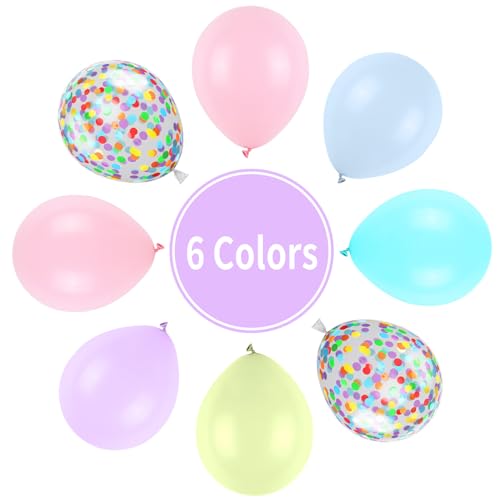 Pastel Balloons, Multicolor Macaron Balloons Colorful Latex Party Balloon, Baby Pink Blue Purple Yellow and Teal Rainbow Confetti Balloon for Kids Pastel Birthday Easter Party Baby Shower Wedding - color: Pastel