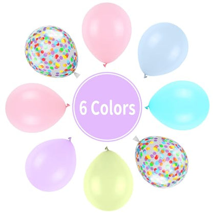 Pastel Balloons, Multicolor Macaron Balloons Colorful Latex Party Balloon, Baby Pink Blue Purple Yellow and Teal Rainbow Confetti Balloon for Kids Pastel Birthday Easter Party Baby Shower Wedding - color: Pastel