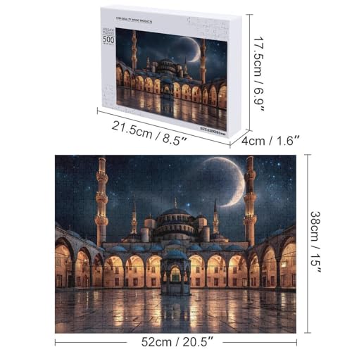 Blue Mosque Islamic Muslim Jigsaw Puzzles for Adults Wooden Puzzle for Home Party Decor 500 PCS - size: 500 PCS