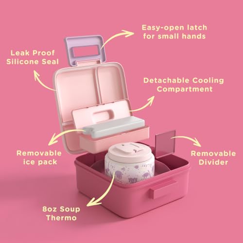 JXXM Bento Lunch Box for Kids with 8oz Soup Thermo,Leak-Proof Lunch Containers with 5 Compartment,Thermo Food Jar Food Containers for School (Pink-Jellyfish) - color: Pink-Jellyfish