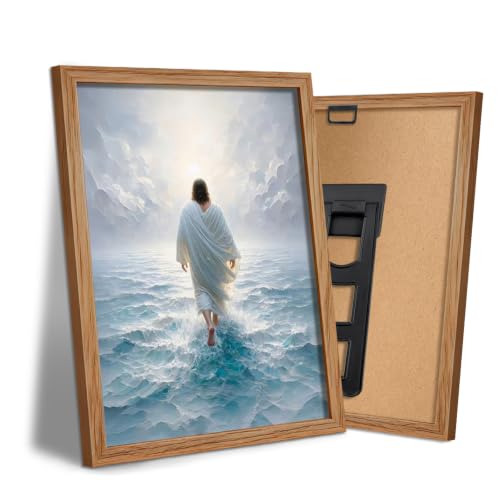 AUUAUU Jesus Walking on Water Wall Art, Wooden Framed Christian Religious Canvas Painting, Inspirational Faith Wall Decor for Living Room Bedroom, 8x10 Inches Ready to Hang - color: Wooden Framed Jesus walking on water, size: 10"L x 8"W