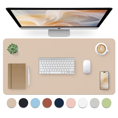 Leather Desk Pad, Mouse Pad, Non-Slip Desk Protector Mat, Leather Desk Blotter, Computer Desk Pad, Waterproof Desk Mat for Office Home Decor - Beige (31.5×15.7 Inches) - color: Beige, size: 31.5" x 15.7"