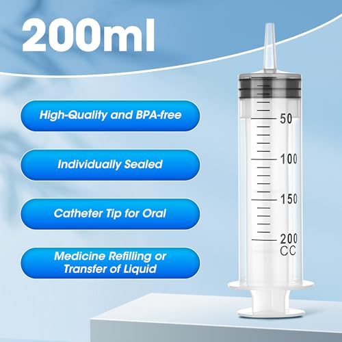 200ml Large Syringe Without Needle, Thick Liquid Transfer Syringe, 3 Pack | Individually wrapped syringes with smooth plunger movement for controlled dispensing and easy transfer of thick liquids - style: 200 mL