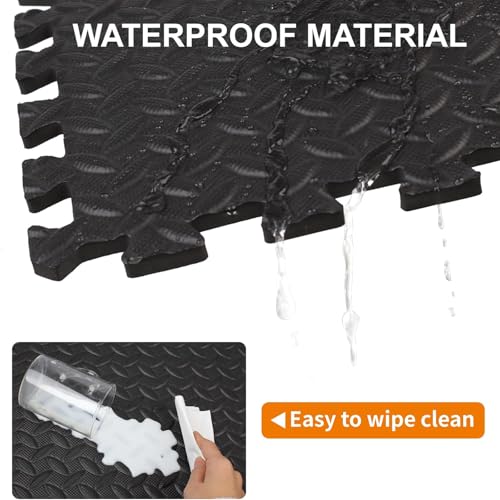 Interlocking Puzzle Exercise Mat, EVA Foam, 20" x 20", 1 cm Thick, Black, 24 Pieces, 64 Sq Ft, for Home Gym, Fitness Equipment and Play Areas (24, Black) - color: Black