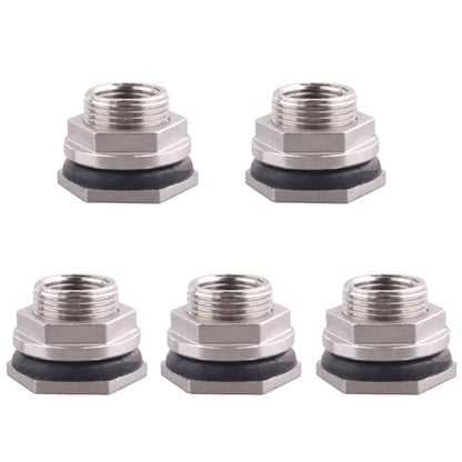 DERNORD 1/2" Female Bulkhead Water Tank Connector Stainless Steel Bulkhead Fittings Pack of 5 - size: 1/2 Inch, style: Pack of 5