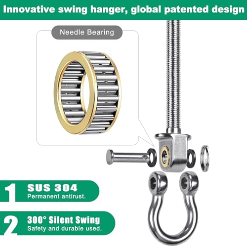 SELEWARE Heavy Duty Bearing Swing Hangers, 2 Pack Stainless Steel Swing Set Hooks for Wood and Steel Beam, for Hammock, Yoga Swing, Porch Swing, Heavy Bag, 5" x M2/5", 1500LB Capacity - color: 2 Pack Bearing Hangers (5" X M2/5" Threaded Rod)