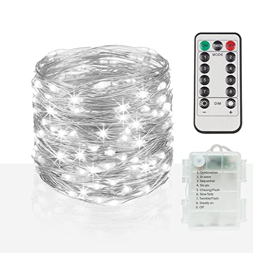 suddus 66ft 200 LED Outdoor String Lights, White Fairy Lights Battery Operated with Remote, Led Twinkle Lights for Bedroom, Wreath, Patio, Tapestry, Backyard, Garden, Christmas, Party, Indoor - color: White, size: 200LED