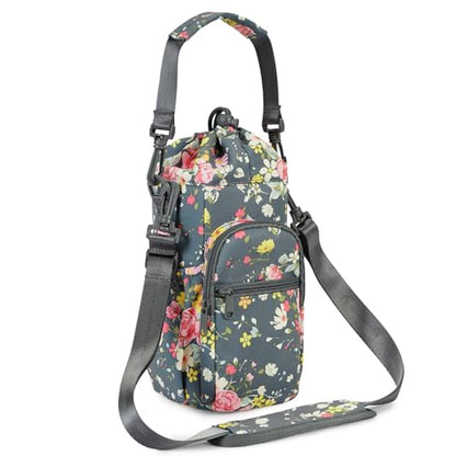 sportsnew 40oz Insulated Crossbody Water Bottle Bag Gym Hiking Phone Pocket | Water-resistant Lining, Padded Strap, Top Handle, Drawstring, Phone Pocket, Elastic Slots, Built-In Key Clip for Gym Walking - color: Rose
