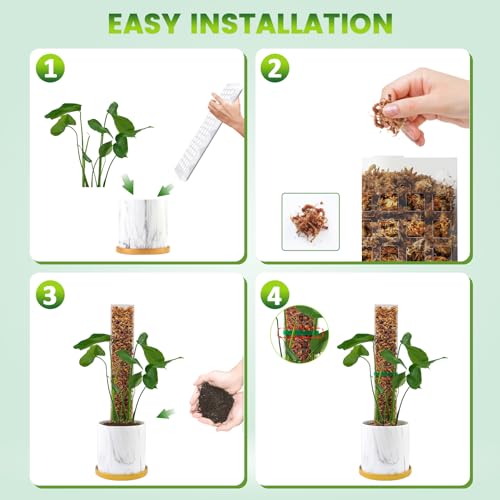 EOX 4 Pcs 15 Inch Plastic Moss Pole for Plants Monstera Set with 5.3oz/150g Sphagnum Moss, Plant Poles for Climbing Plants, Plant Support for Indoor Plants, Garden Ties - size: 4 PACK-15Inch-moss included