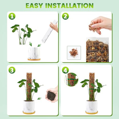 EOX 4 Pcs 15 Inch Plastic Moss Pole for Plants Monstera Set with 5.3oz/150g Sphagnum Moss, Plant Poles for Climbing Plants, Plant Support for Indoor Plants, Garden Ties - size: 4 PACK-15Inch-moss included