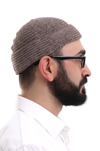 ihvan online Kufi Hats for Men, Taqiya, Takke, Turkish Muslim Winter Velvet Roll-up Edge Prayer Skullcaps, Islamic Gifts - color: Brown