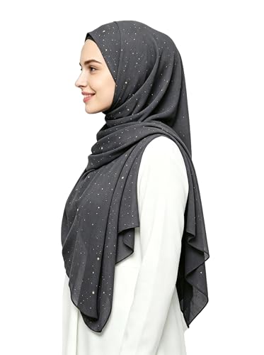 Lina & Lily Sparkle Shimmer Gold Glitter Women's Chiffon Hijab Head Scarf Shawl Wrap Lightweight - color: Dark Gray