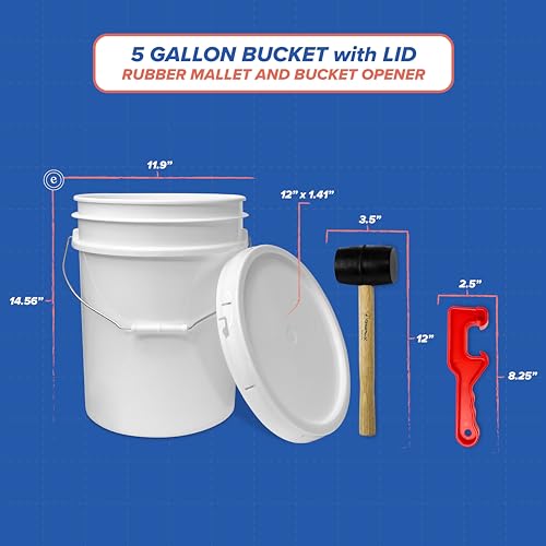 5 Gallon Bucket w/Lid, Food Grade BPA-Free, 6 Pack, Pink | Airtight Lid, Mallet and Lid Opener Included, Heavy-Duty 90 Mil HDPE Plastic, Food-Safe Durable Container, Made in USA - color: Pink, size: 6 Packs