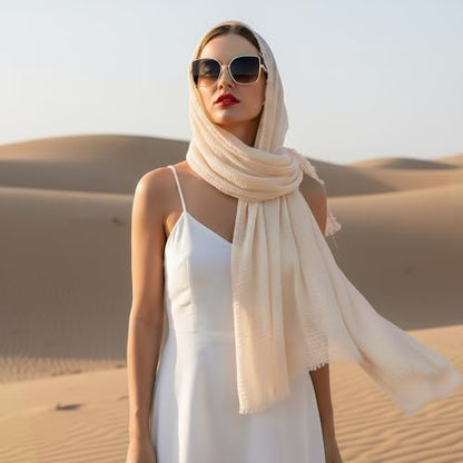 Nydotd Women Summer Cotton Linen Scarf Crinkle Long Beach Shawl Wrap hijab with Fringe - color: Light Apricot