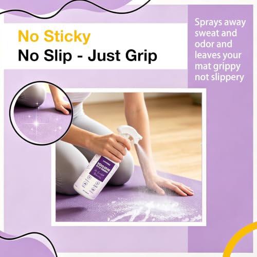 Yoga Mat Cleaner Spray - Powered By Essential Oil,Natural Plant Based | No Sticky Residue | Removes Sweat & Odor | Safe for All Mats(Yoga & Pilates)–Microfiber Towel Included (8.45oz, Lavender) - size: 8.45 Fl Oz (Pack of 1)