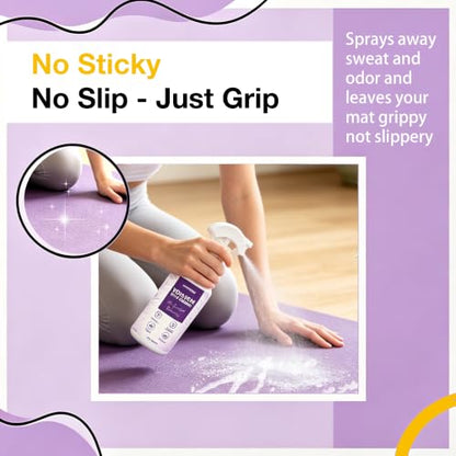 Yoga Mat Cleaner Spray - Powered By Essential Oil,Natural Plant Based | No Sticky Residue | Removes Sweat & Odor | Safe for All Mats(Yoga & Pilates)–Microfiber Towel Included (8.45oz, Lavender) - size: 8.45 Fl Oz (Pack of 1)