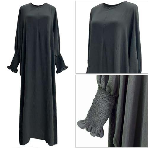 khalat Womens Muslim Prayer Dress Front Zipper Kaftan Islamic Robe Modest Solid Abayas for Women Muslim - color: Dark Gray