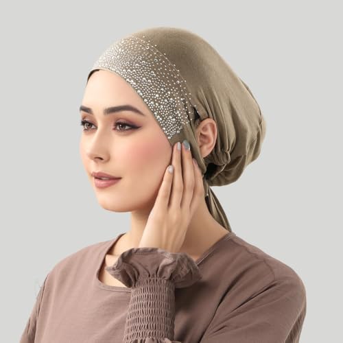 Hijab Undercaps Slouchy Beanies Cap Soft Hijab Caps Under Scarf for Women Muslim Jersey Inner Beain-Cap - color: Khaki