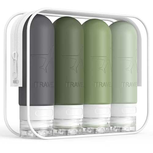 ME.FAN Travel Bottles for Toiletries,3oz Silicone Travel Size Containers, TSA Approved Squeezable Portable Split Bottle, Travel Accessories for Conditioner Shampoo Lotion - 4 Pack Desert Sage - color: Desert Sage