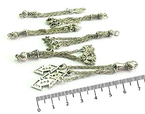 Perlin Silver Metal for Prayer Beads, Set of 5 Tespih Tassel, Tassel, Püskül, Tasbih Tespih Chain, Misbaha Subha Muslim Islamic Rosary Prayer Wor Accessories, 6~7,5 cm