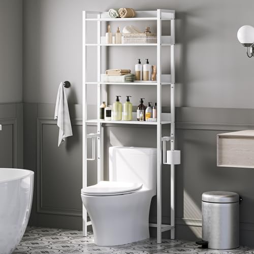 MAHANCRIS Over The Toilet Storage Rack and Fish Tank Stand Bundle, 4 Tier Bathroom Organizer Over Toilet, 10-20 Gallon Wooden Aquarium Stand with 3-Tier Storage Shelves, TSBW0401-TWT7601