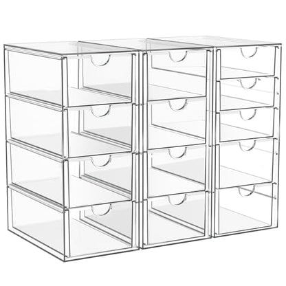 ARSTPEOE Acrylic 13-Drawer Storage & Makeup Organizer for Desk, Bath | Smooth-glide drawers, clear acrylic, stackable, dustproof, wipe-clean, for eyeliners, lip liners, markers, push pins,pen - size: 13 Drawers