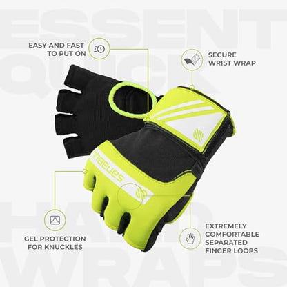 Sanabul Gel Boxing Hand Wraps for Men & Women Muay Thai MMA Kickboxing Quick Wraps Boxing Inner Gloves Wrist Knuckle Protection - color: Neongreen/White, size: Large-X-Large