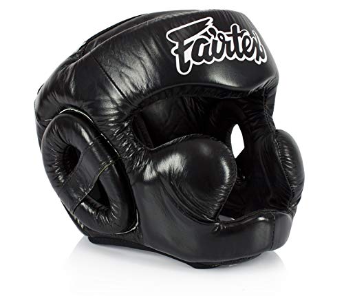 Fairtex Muay Thai & Boxing Headgear | Protective Sparring Head Guard with Adjustable Straps, Multi-Layer Padding, Enhanced Vision & Coverage - color: HG13 Black Lace-up, size: Medium
