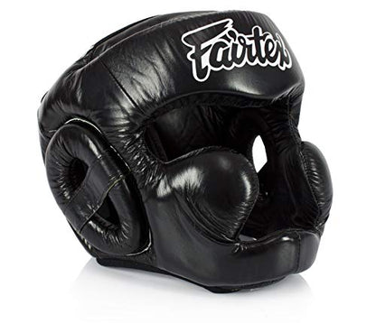 Fairtex Full Head Guard, Muay Thai MMA Sparring Helmet Protective Headgear | Handcrafted 3-layer padding shell. Lightweight sleek construction shields against elbows during high-intensity ring session - color: HG13 Black Lace-up, size: Large