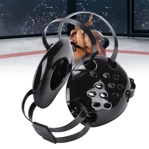 ciciglow Black Grappling Headgear Comfortable Chin Padding Ear Guard for Adult 11 Holes for Jiu Jitsu Wrestling