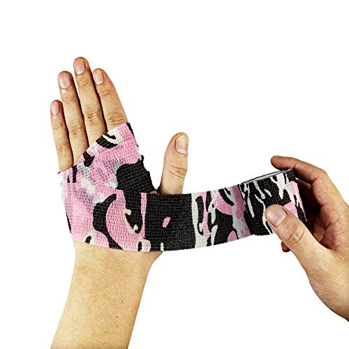 FRESINIDER 9 Rolls Self Adhesive Wrap Athletic Tape Gauze, Breathable Elastic Cohesive Bandage for Sports Injury & Pet (7 Pcs 2" x 5 Yards + 2 Pcs 1" X 5 Yards) (Camouflage Pink) - color: Camouflage Pink