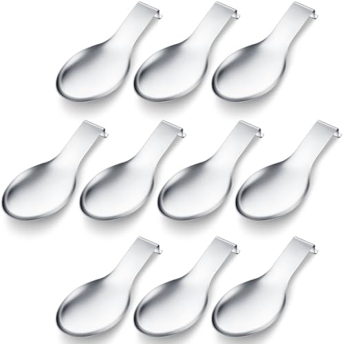 Nuanchu 10 Pcs Stainless Steel Spoon Rest Spatula Ladle Holder Spoon for Stove Top Heavy Duty Spatula Holder for Countertop Dishwasher Safe Utensil Rest for Kitchen, 3.8 x 9.6" (Silver) - color: Silver