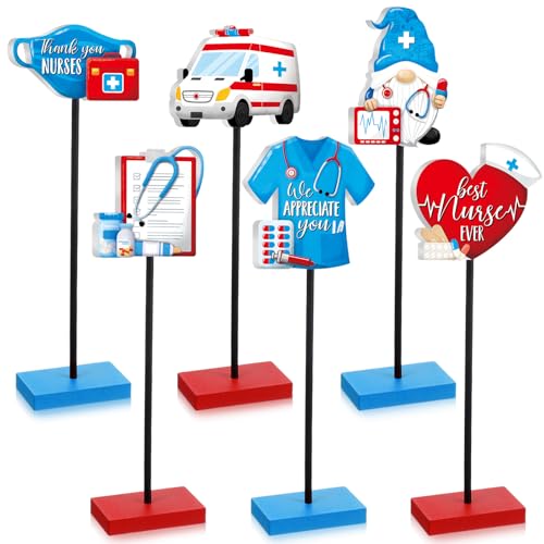 Huwena 6 Pcs Wooden Festival Centerpieces for Tables Detachable Wooden Tall Standing Signs Decorations for Tabletop Photo Props Party Supplies Cake Table Decor(Nurse Day) - style: nurse day
