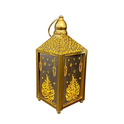 Ramadan Lantern Lights Decorations, Mubarak Islam Muslim Eid Decorations Decorative Ramadan Wooden Led Lights Handheld Vintage Lamp for Indoor Outdoor Parties - color: Gold, size: Large