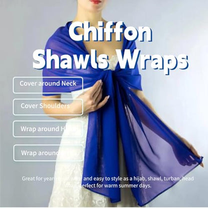 Chiffon Scarf for Women Lightweight Breathable Sunscreen Soft Solid Hijab Scarf for Daily & Muslim Wear - color: Royal Blue Chiffon Scarf