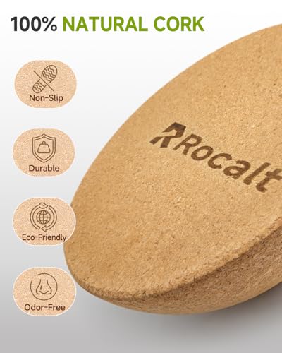 Rocalt Half Ball Balance Trainer, 11.8 Inch Cork Wobble Board | Solid cork build, 330 lb support, surfboard accessories for core, ankle, Pilates and office movement