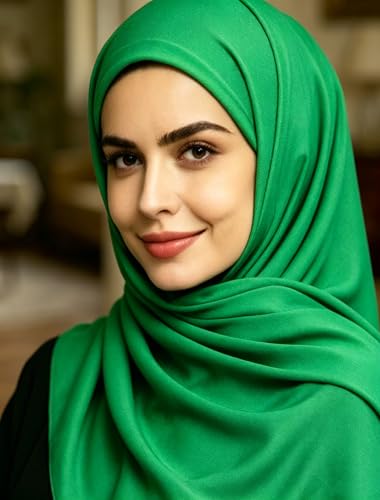 Lina & Lily Non-see-through Premium Jersey Maxi Hijab Head Scarf Wrap for Muslim Women - color: Emerald Green