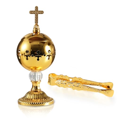 Traditional Incense Burner – Gold Charcoal Censer with Clip – Aromatherapy Resin Holder for Church, Meditation, Yoga, and Home - color: Gold