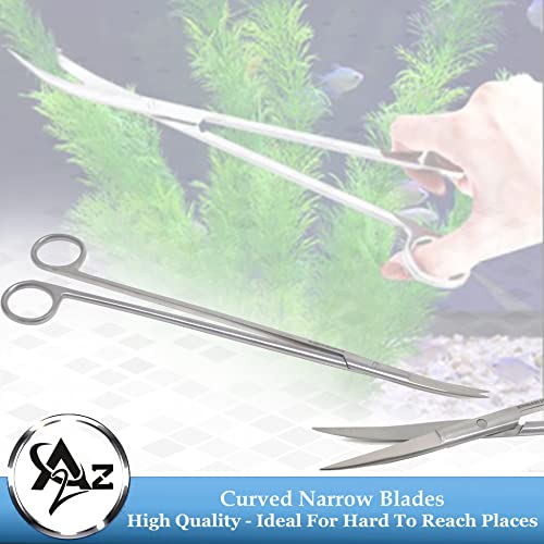 A2Z-Aquascaping Maintenance Tools Accessories,Anti-Rust Stainless Steel Tweezers Scissors Spatula for Aquarium Tank Clean, Fish Tank, Bonsai, Algae Scrapers (12" Scissors - Curved - Silver) - size: 12" Scissors - Curved - Silver