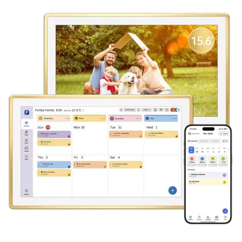 ANKRA 15.6" Digital Calendar, No Subscription Electronic Wall Calendar, Interactive Touchscreen Display for Family Schedules, Meal Planner, Chore Chart with Rewards, Digital Photo Frame, Wall & Desk Mountable (Gold) - color: Gold, size: 15.6 Inch