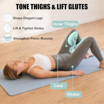 Pelvic Floor Exercise Device with 35 lb Resistance, Kegel and Inner Thigh Muscle Trainer, Home Workout Equipment for Postpartum Recovery, Women & Men, with Band - color: Light Green