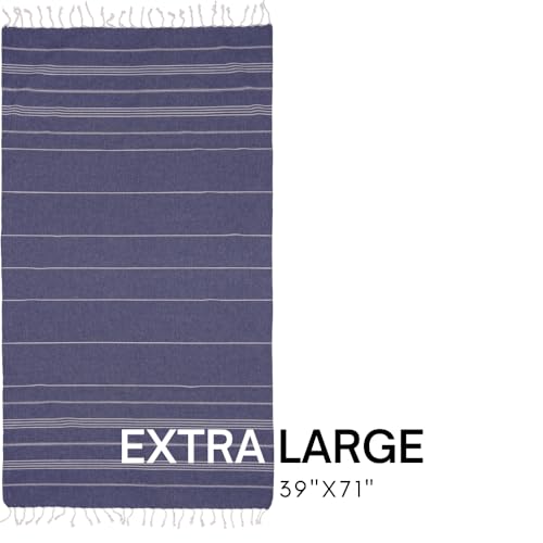 BAY LAUREL Turkish Beach Towel with Travel Bag 39 x 71 Quick Dry Sand Free Lightweight Large Oversized Towels Light - color: Dark Blue With Yellow Floral Bag