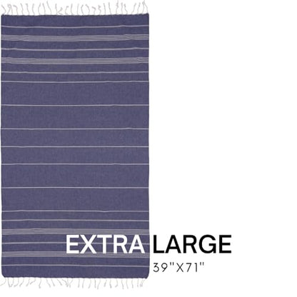BAY LAUREL Turkish Beach Towel with Travel Bag 39 x 71 Quick Dry Sand Free Lightweight Large Oversized Towels Light - color: Dark Blue With Yellow Floral Bag
