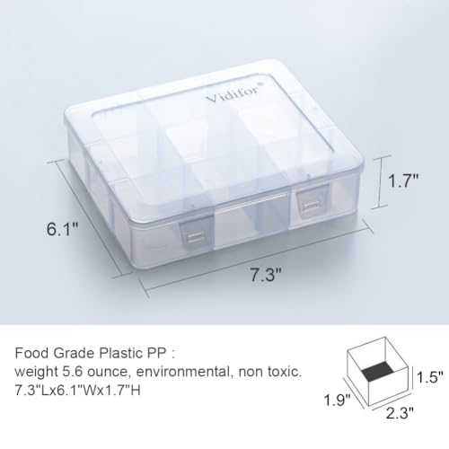 Vidifor 9 Grids Plastic Storage Compartment Organizer Container with Adjustable Dividers for Crafts, Earrings, Screws, Nail, Bandages, Pins and More (1)