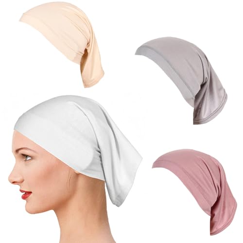 Yeieeo Women's Stretch Tube Hijab UnderCap Solid Color Hijab Headscarf For Women Lightweight Hats Breathable Liner 2pcs/4pcs - color: Bk+gy+gy+lkq