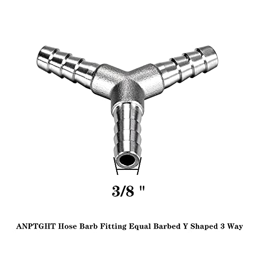 3/8" Hose Barb Fitting Equal Barbed Y Shaped 3 Way Wye Stainless Steel Tubing Joint Splicer Mender Adapter Union for Tubing Pipe Household Fuel Gas Liquid Air (2 Pcs with 6pcs Hose Clamps) - size: 3/8 Inch, style: 2 Pcs